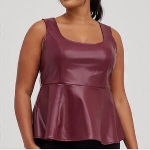 Torrid Burgundy Faux Leather Sleeveless Peplum Top Size 2